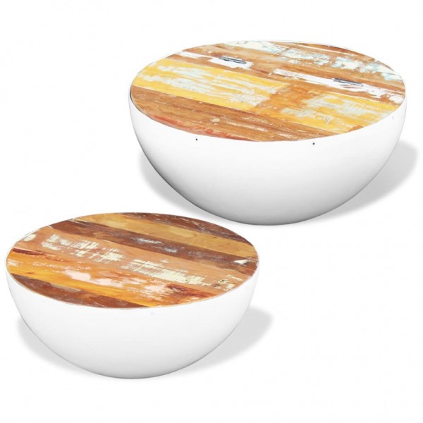 2 pcs conjunto mesas centro formato tigela madeira reciclada M 3