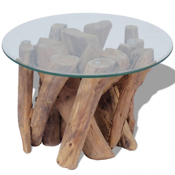 Mesa de centro de madera flotante de teca maciza 60 cm D