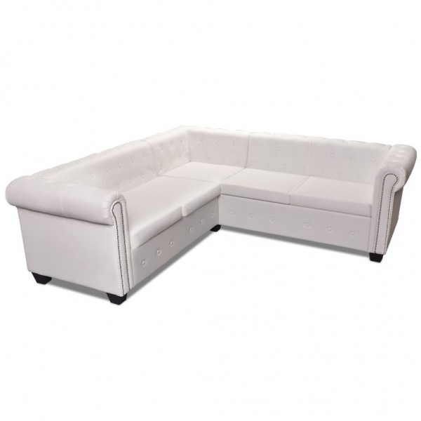 Sofá Chesterfield 5 plazas de cuero artificial blanco D
