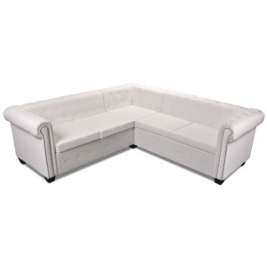 Sofá de canto Chesterfield 5 lugares couro artificial branco H