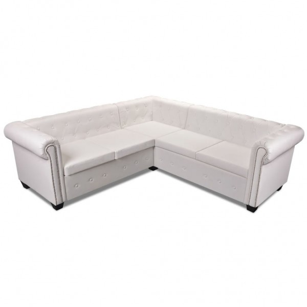 Sofá de canto Chesterfield 5 lugares couro artificial branco M 2