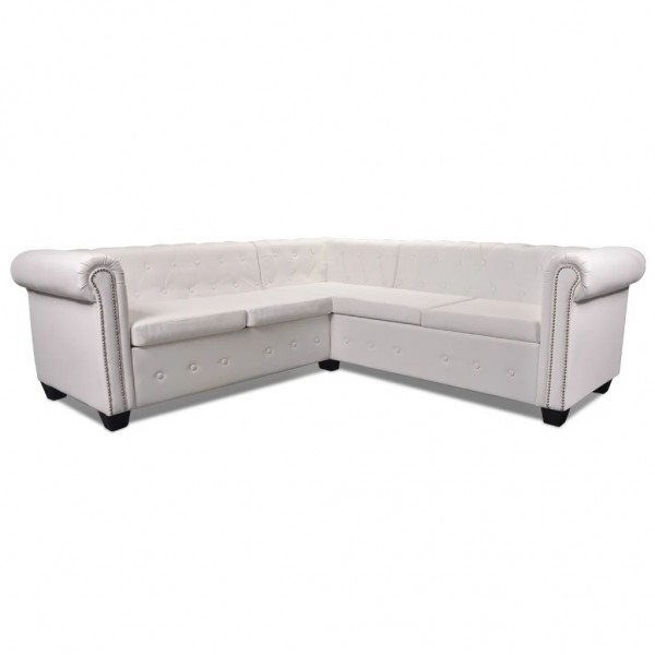 Sofá Chesterfield 5 plazas de cuero artificial blanco M 3