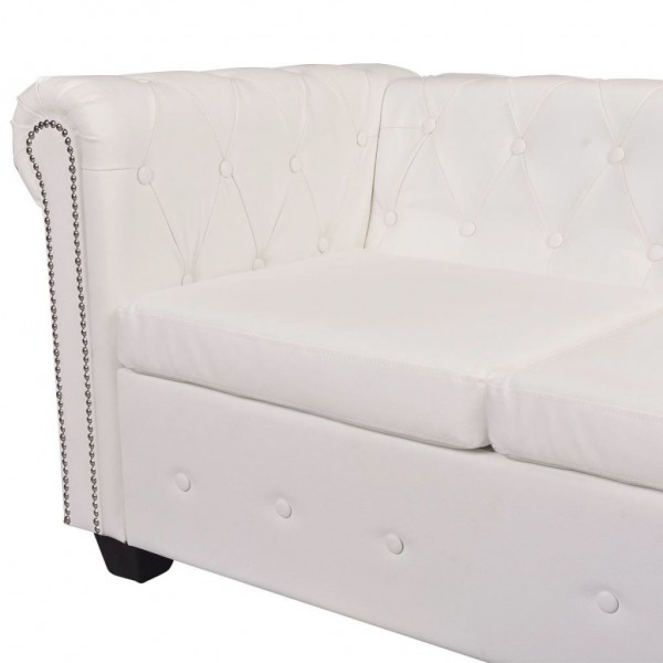 Sofá de canto Chesterfield 5 lugares couro artificial branco M 4