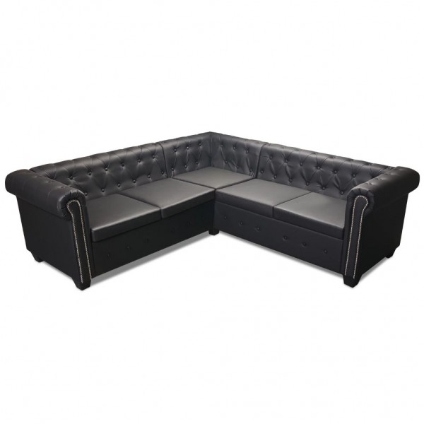 Sofá Chesterfield de esquina 5 plazas de cuero artificial negro M 4
