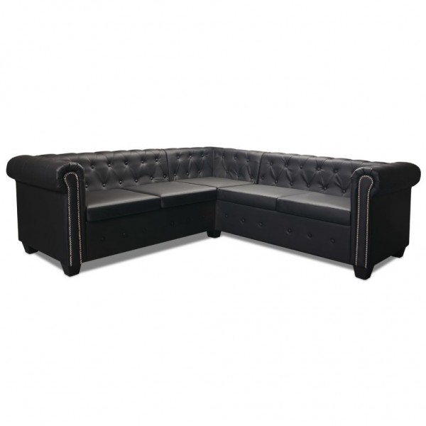 Sofá Chesterfield de esquina 5 plazas de cuero artificial negro M 5