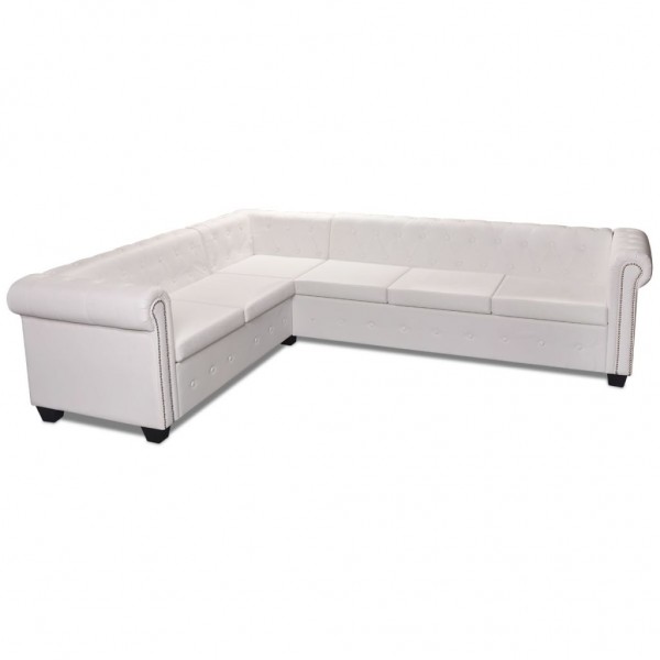 Sofá de canto Chesterfield 6 lugares couro artificial branco M 2