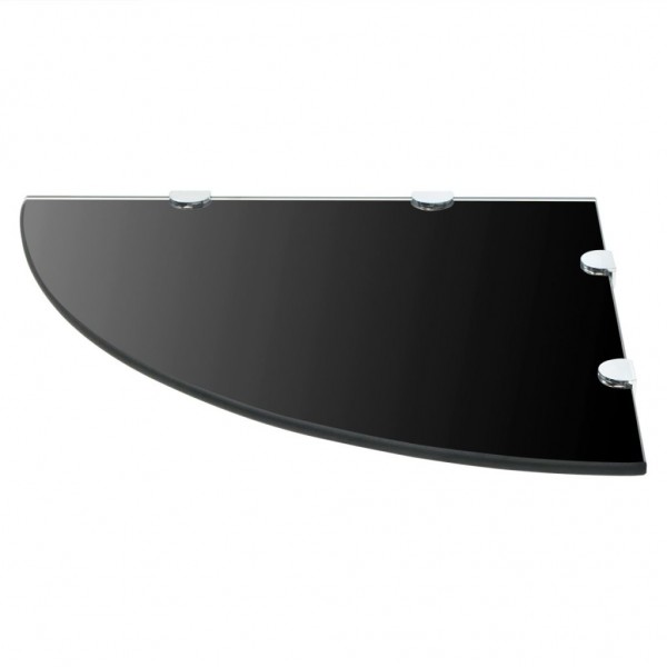 Prateleira canto. suportes cromados. vidro preto 45x45cm M 2