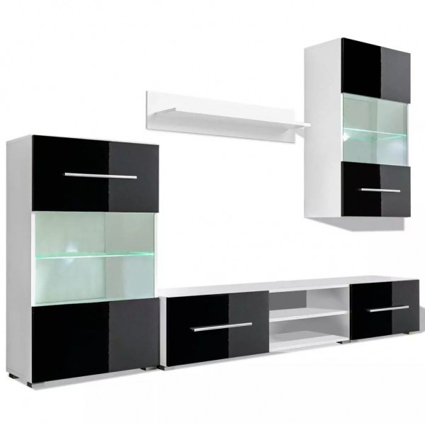 Juego de muebles de salón 5 piezas con iluminación LED negro D