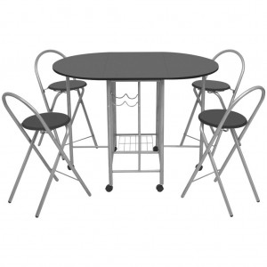 Conjunto de comedor plegable 5 piezas MDF negro H