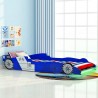 Cama infantil con forma de coche carreras y LED 90x200 cm azul 2