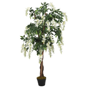 Árbol de wisteria artificial 840 hojas verde y blanco 120 cm H