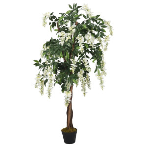 Árbol de wisteria artificial 560 hojas verde y blanco 80 cm H