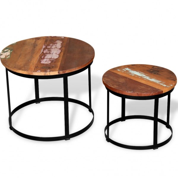 Set de mesa de centro 2 uds redondo madera reciclada 40 cm/50cm M 3