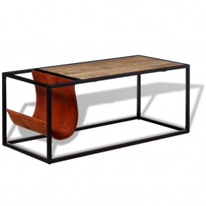 Mesa de centro c/ suporte de revistas pele genuína 110x50x45 cm H