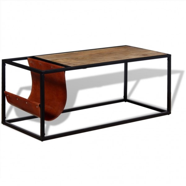 Mesa de centro c/ suporte de revistas pele genuína 110x50x45 cm M 4