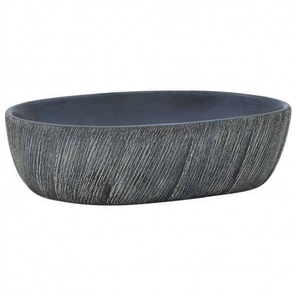Lavatório de bancada oval 47x33x13 cm cerâmica preto e cinza M 2