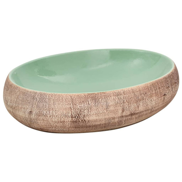 Lavatório de bancada oval 59x40x15 cm cerâmica verde e castanho M 2