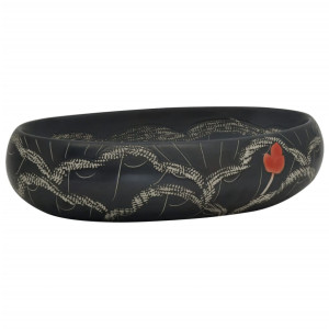 Lavatório de bancada oval 59x40x15 cm cerâmica preto H