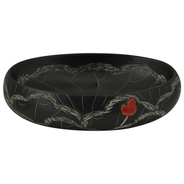 Lavatório de bancada oval 59x40x15 cm cerâmica preto M 4