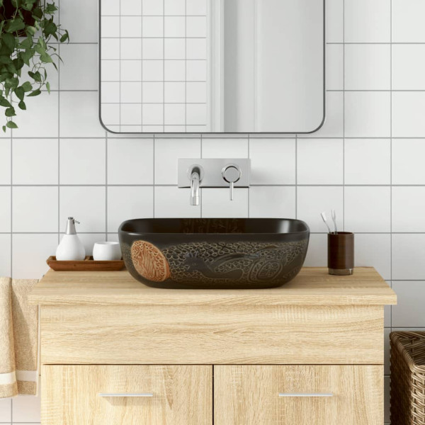 Lavabo sobre encimera rectangular cerámica negro 48x37.5x13.5cm D