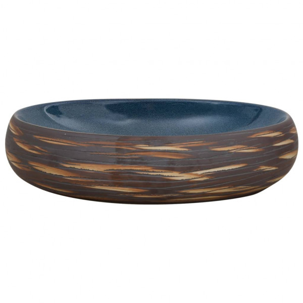 Lavatório de bancada oval 59x40x15 cm cerâmica castanho e azul M 3