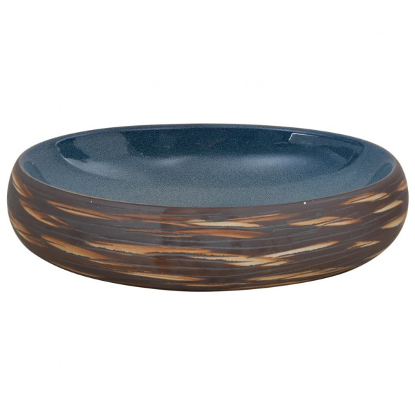 Lavatório de bancada oval 59x40x15 cm cerâmica castanho e azul M 4