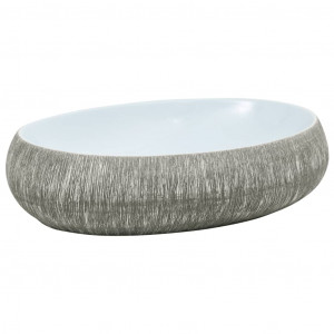 Lavatório de bancada oval 59x40x15 cm cerâmica cinza e azul H