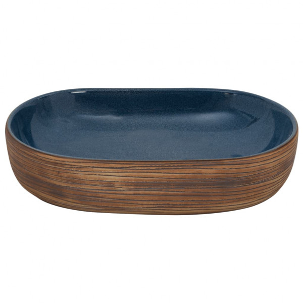 Lavatório de bancada oval 59x40x14 cm cerâmica castanho e azul M 4