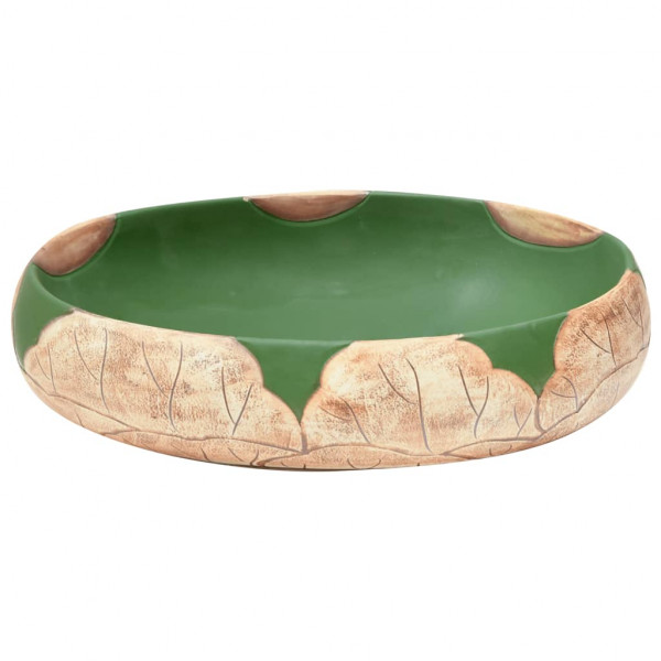 Lavatório de bancada oval 59x40x15 cm cerâmica verde e castanho M 4