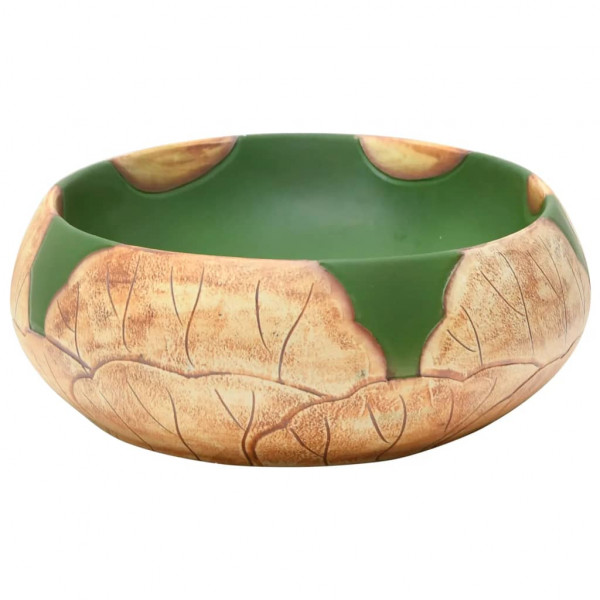 Lavatório de bancada oval 59x40x15 cm cerâmica verde e castanho M 5