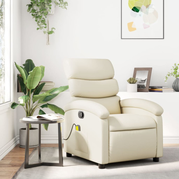Sillón reclinable de masaje cuero sintético crema D