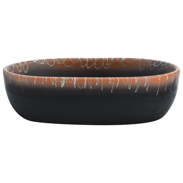 Lavatório de bancada oval 47x33x13 cm cerâmica preto e laranja M 3