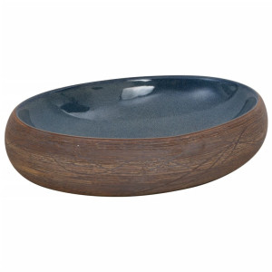 Lavatório de bancada oval 59x40x15 cm cerâmica castanho e azul H