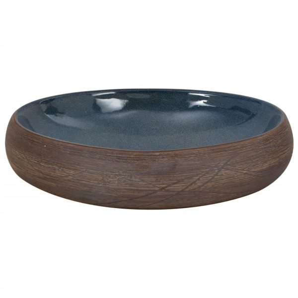 Lavatório de bancada oval 59x40x15 cm cerâmica castanho e azul M 4