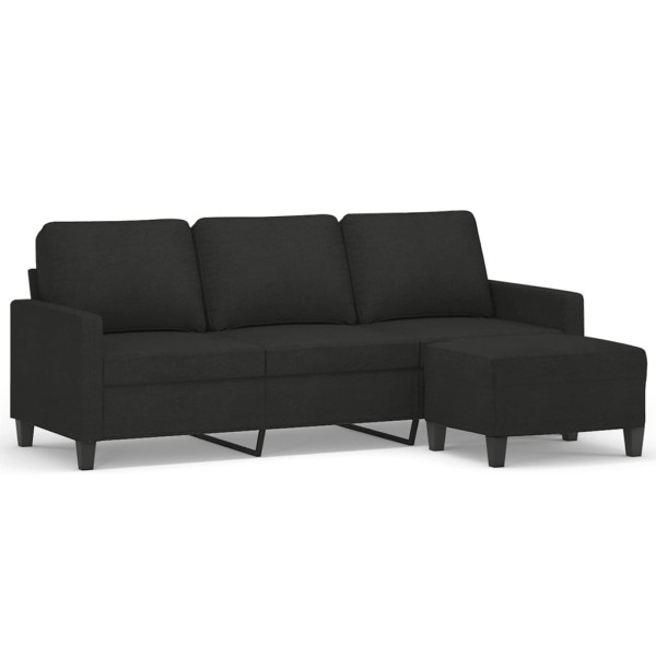 Sofá de 3 plazas con taburete de tela negro 180 cm M 2
