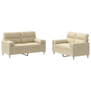 2 pcs conjunto de sofás com almofadas tecido cor creme H