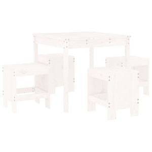 5 pcs conj. de jantar p/ jardim madeira de pinho maciça branco H