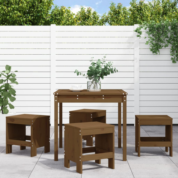 Set de comedor de jardín 5 pzas madera maciza pino marrón miel D