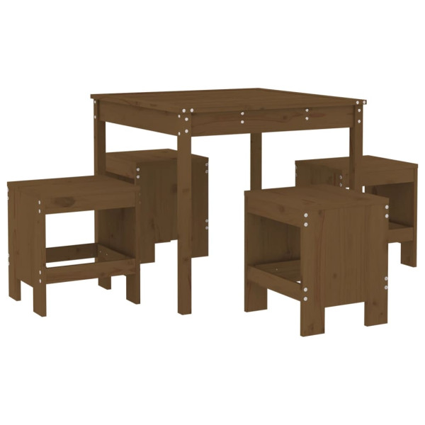 Set de comedor de jardín 5 pzas madera maciza pino marrón miel M 2