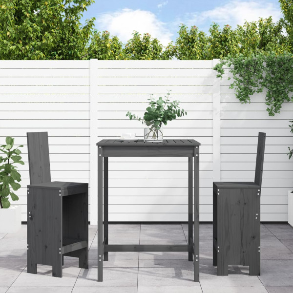 3 pcs conjunto de bar para jardim pinho maciço cinzento D