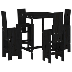 5 pcs conjunto de bar para jardim pinho maciço preto H