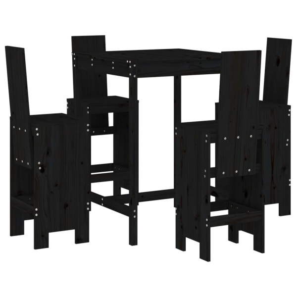 Set de mesa y taburetes altos jardín 5 piezas madera pino negro M 2