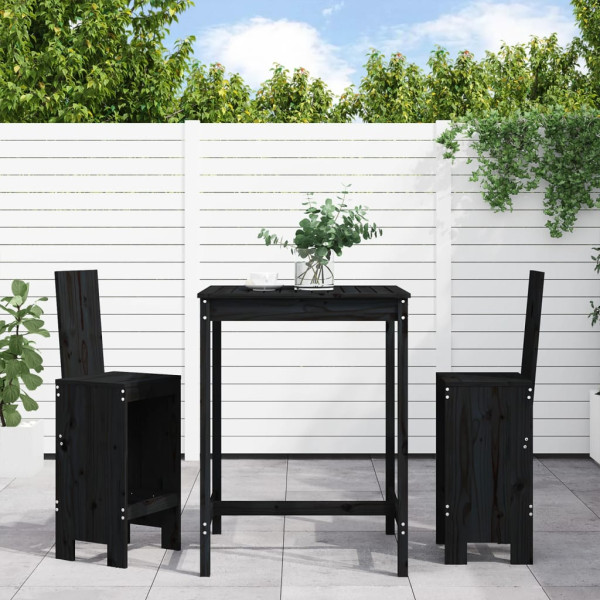 3 pcs conjunto de bar para jardim pinho maciço preto D
