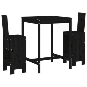 Set de mesa y taburetes altos jardín 3 pzas madera pino negro H