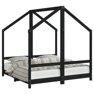 Estructura de cama de niños madera de pino negro 2x(70x140) cm H