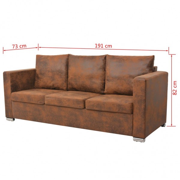 vidaXl  Sofa de 3 plazas 191x73x82 cm piel de ante artificial M 5