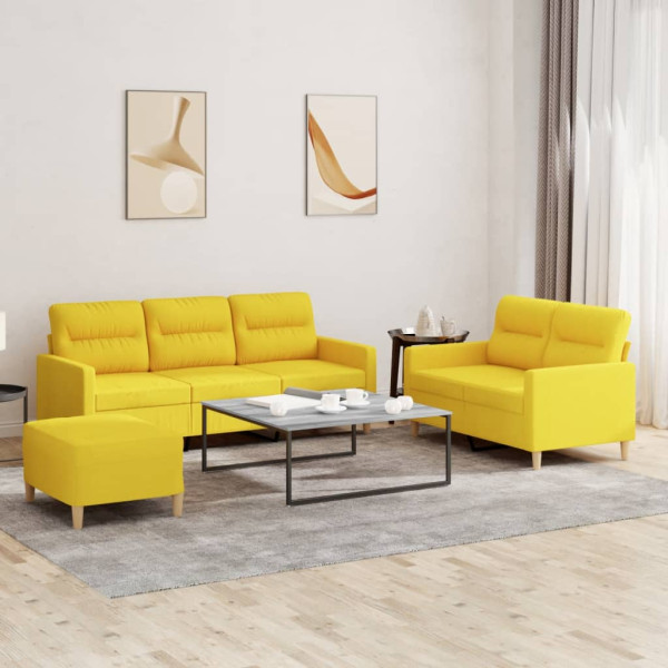 3 pcs conjunto de sofás com almofadões tecido amarelo-claro D