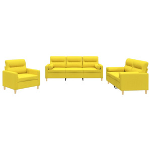 3 pcs conjunto de sofás com almofadas tecido amarelo-claro H