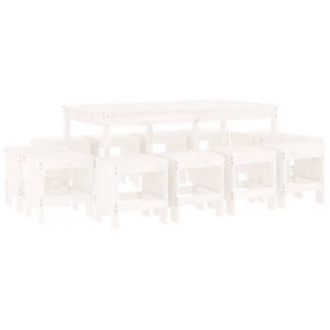 13 pcs conjunto de jantar para jardim pinho maciço branco H