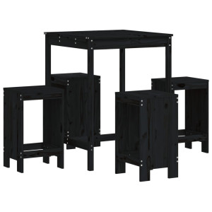 5 pcs conjunto de bar para jardim pinho maciço preto H